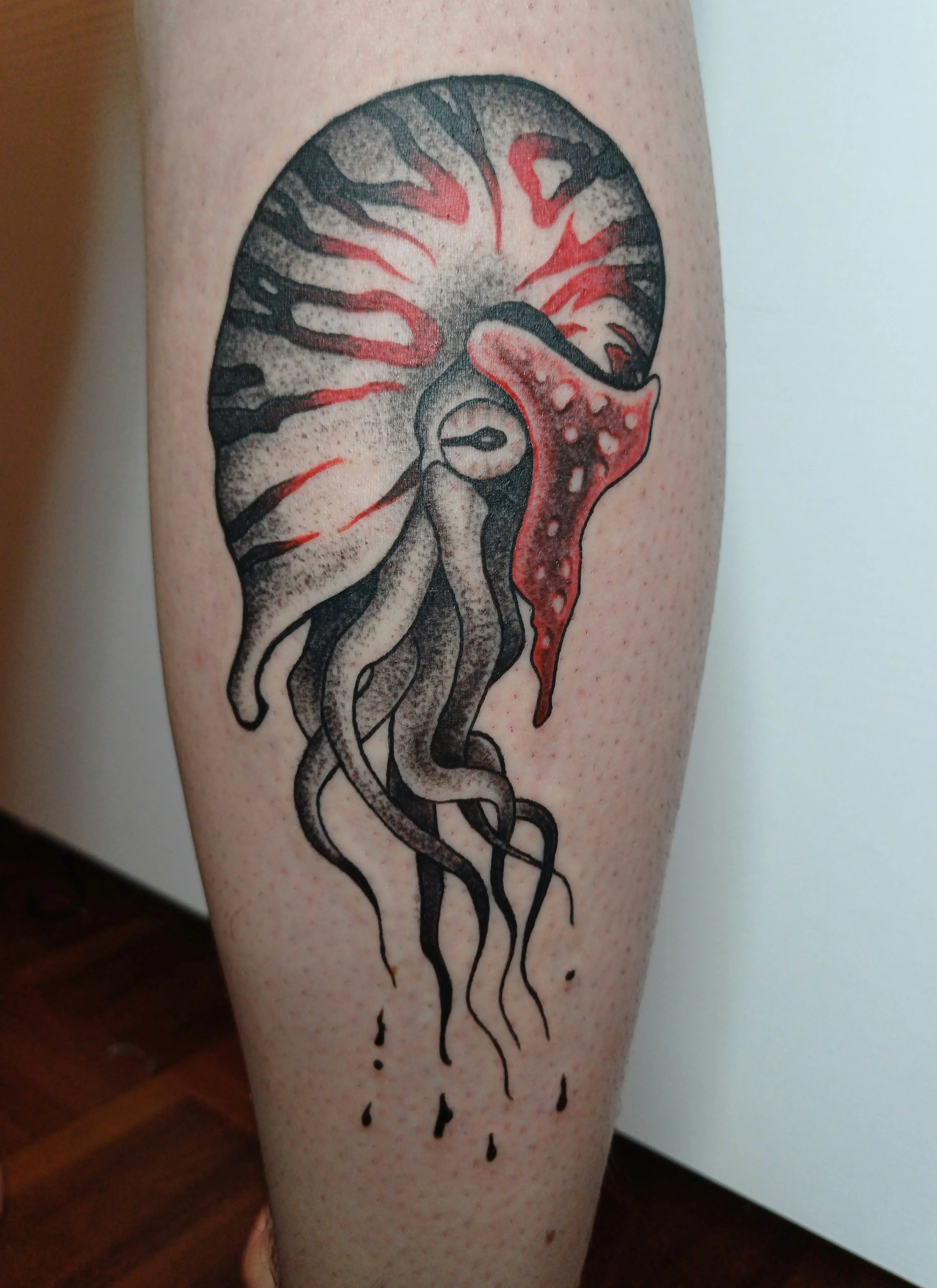 Tatuaggio a colori nautilus rosso e nero animale marino