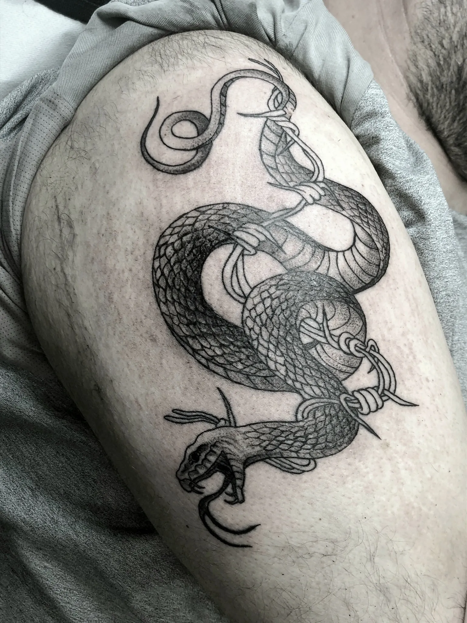 un tatuaggio di un serpente in bianco e nero